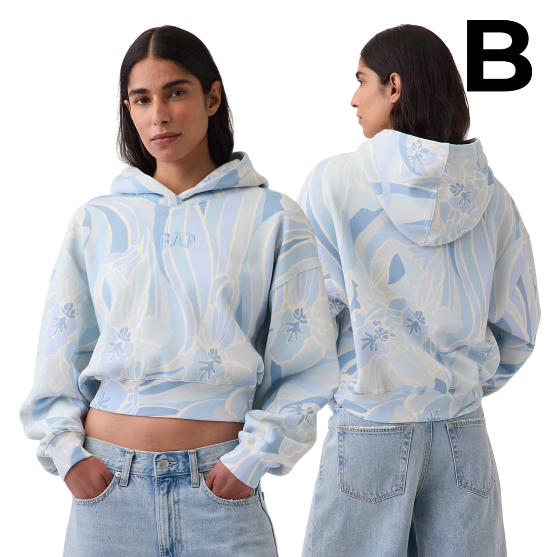 VintageSoft Oversized Crop Logo Hoodie - BLUE PRINT PREVENTA