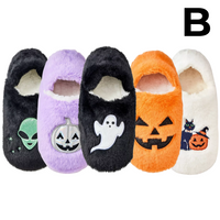 Women's Ghost Embroidered Halloween Faux Fur Slipper Socks with Grippers - Hyde and EEK Boutique™ Black/White PREVENTA