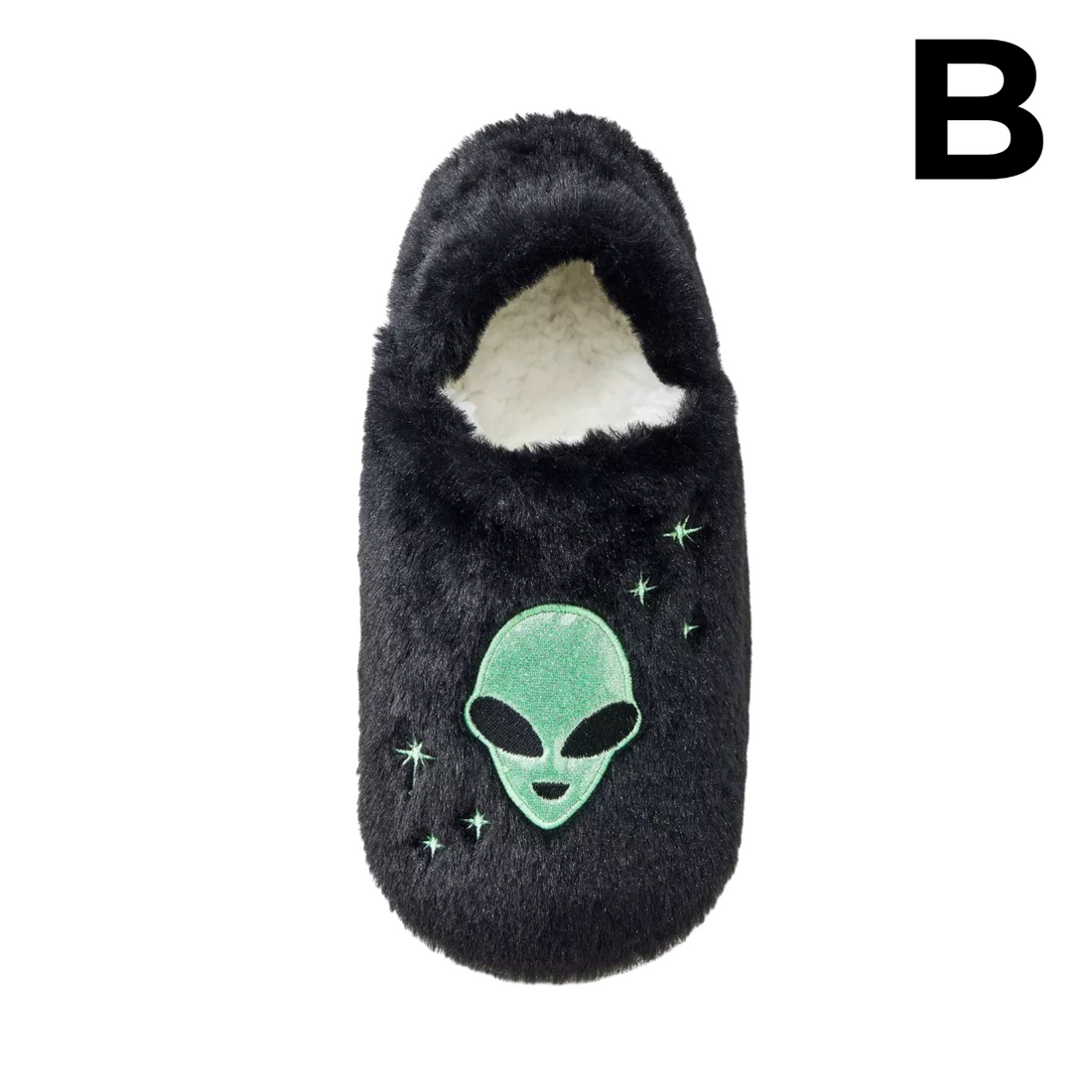 Women's Ghost Embroidered Halloween Faux Fur Slipper Socks with Grippers - Hyde and EEK Boutique™ Black/White PREVENTA