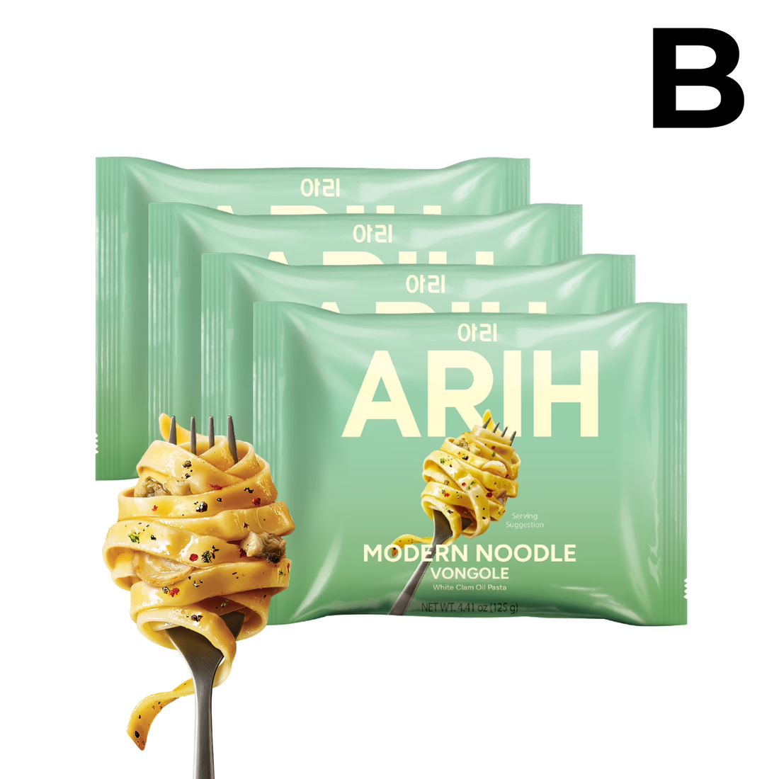 ARIH Modern Noodles, Western-Korean Fusion Soup-Less Noodles, Vongole, PAQUETE 4 PIEZAS **PREVENTA**