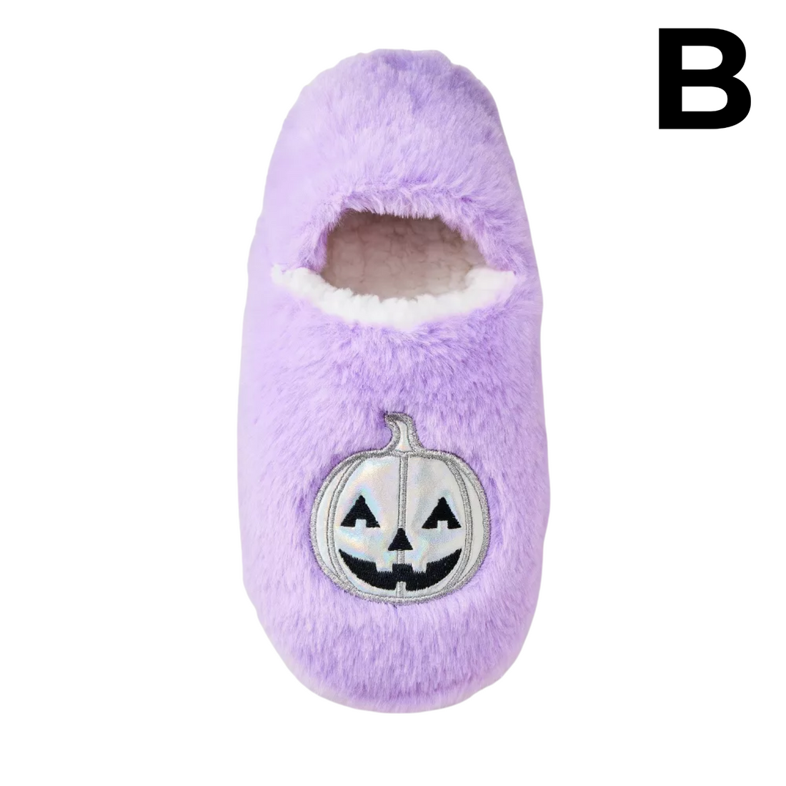 Women's Ghost Embroidered Halloween Faux Fur Slipper Socks with Grippers - Hyde and EEK Boutique™ Black/White PREVENTA