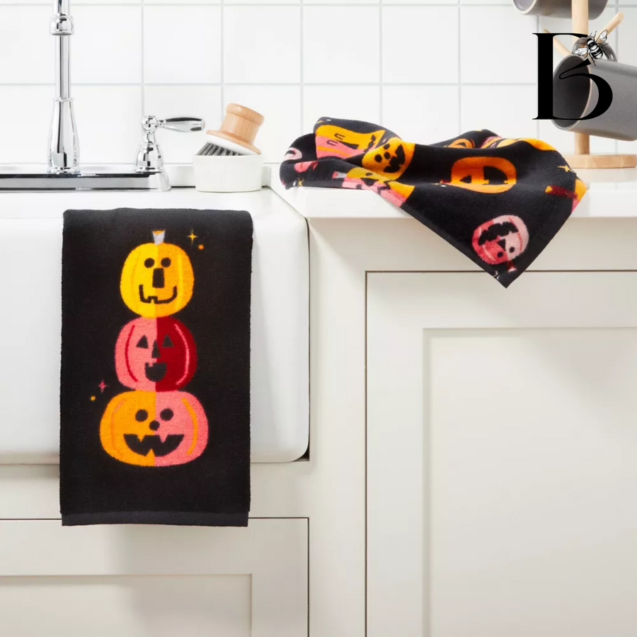 2pk Jack-O'-Lantern Halloween Kitchen Terry Towels PREVENTA
