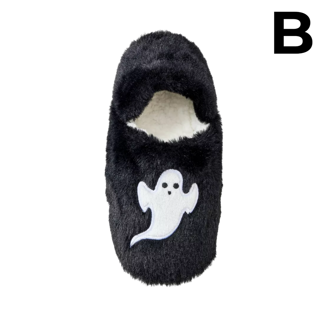 Women's Ghost Embroidered Halloween Faux Fur Slipper Socks with Grippers - Hyde and EEK Boutique™ Black/White PREVENTA