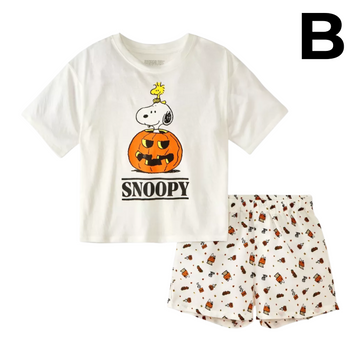 Girls' Oversized Halloween Snoopy T-Shirt and Boxer Pajama Set - White
