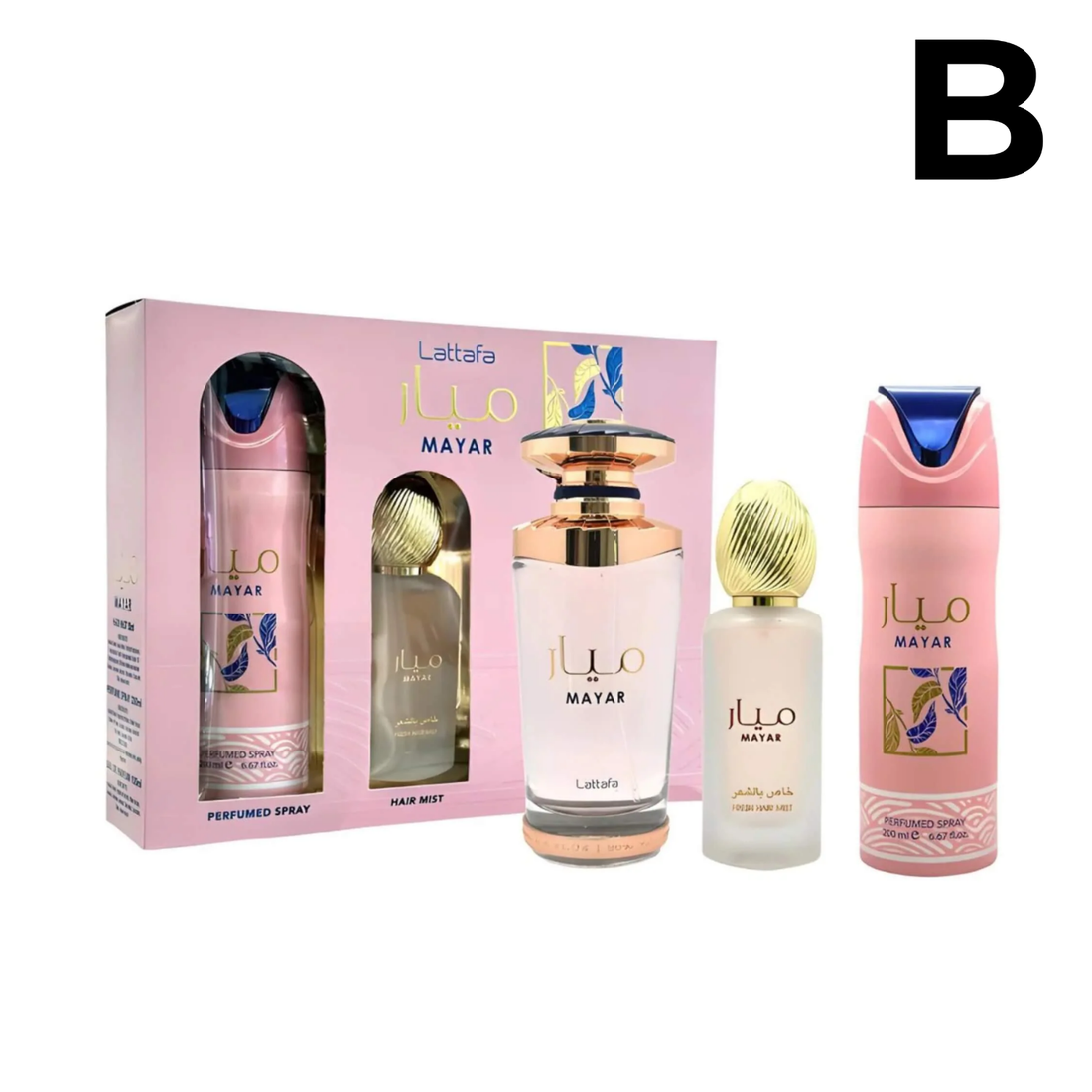 MAYAR HAIR PERFUME 50 ML + PERFUME SPRAY 200 ML + EAU PERFUME 100 ML