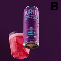ARIH Postbiotic Energy Drink, Zero Sugar Clean Energy Drink with 100mg Natural Caffeine, Blush Berry, 12 fl oz INDIVIDUAL **PREVENTA**