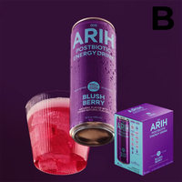 ARIH Postbiotic Energy Drink, Zero Sugar Clean Energy Drink with 100mg Natural Caffeine, Tropical Wave, 12 fl oz, 4 Pack **PREVENTA**