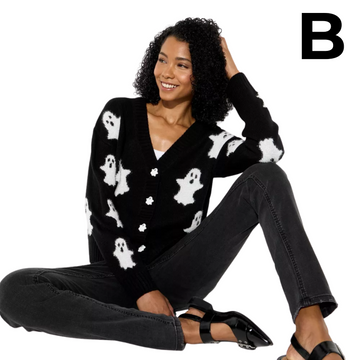 Women's Ghost Graphic Cardigan - Black PREVENTA