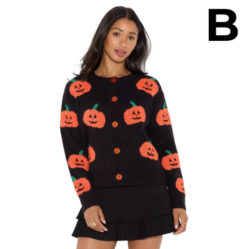 Women's Pumpkin Graphic Cardigan - Black PREVENTA