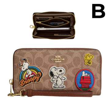 Coach X Peanuts Long Zip Around Wallet In Signature Canvas With Patches PREVENTA