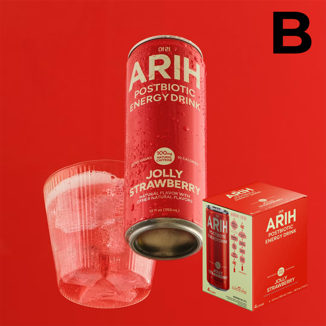 ARIH Postbiotic Energy Drink, Zero Sugar Clean Energy Drink with 100mg Natural Caffeine, Tropical Wave, 12 fl oz, 4 Pack **PREVENTA**