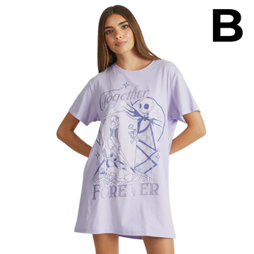 Women's Nightmare Before Christmas Oversized Graphic Pajama T-Shirt - Purple PREVENTA