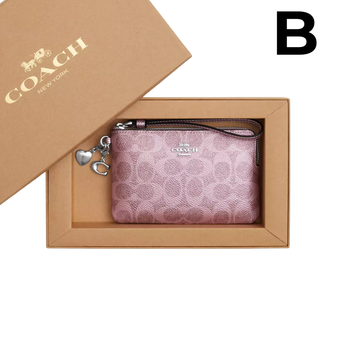 Boxed Corner Zip Wristlet In Signature Canvas With Charms - PINK **PREVENTA**