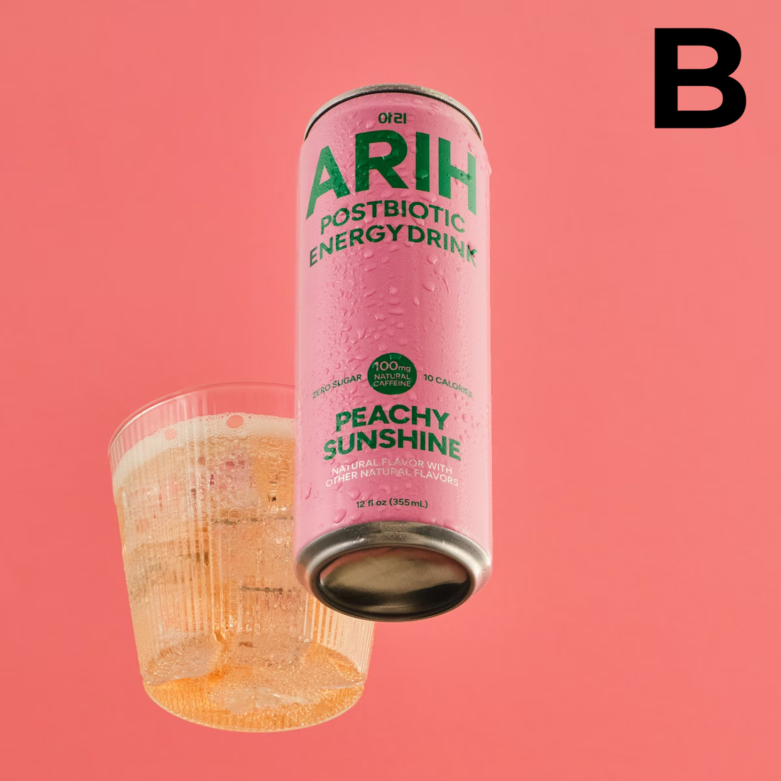 ARIH Postbiotic Energy Drink, Zero Sugar Clean Energy Drink with 100mg Natural Caffeine, Blush Berry, 12 fl oz INDIVIDUAL **PREVENTA**