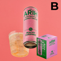 ARIH Postbiotic Energy Drink, Zero Sugar Clean Energy Drink with 100mg Natural Caffeine, Tropical Wave, 12 fl oz, 4 Pack **PREVENTA**
