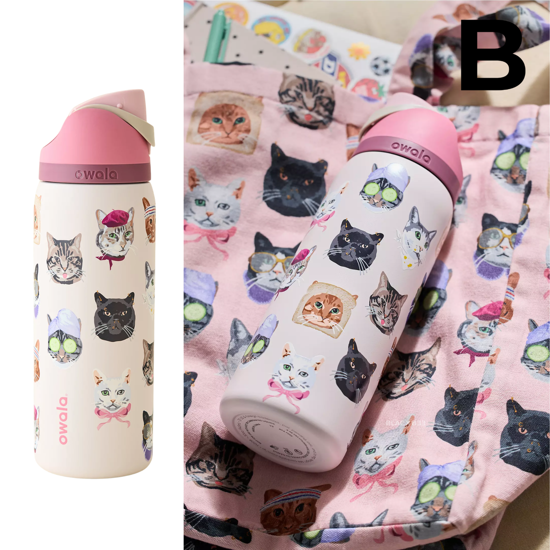 Owala UO Exclusive Cat Collage FreeSip 32 oz Water Bottle PREVENTA