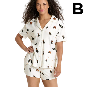 Women's Halloween Short Sleeve Notch Collar Shirt and Shorts Pajama Set - Hyde and EEK! Boutique™ PREVENTA