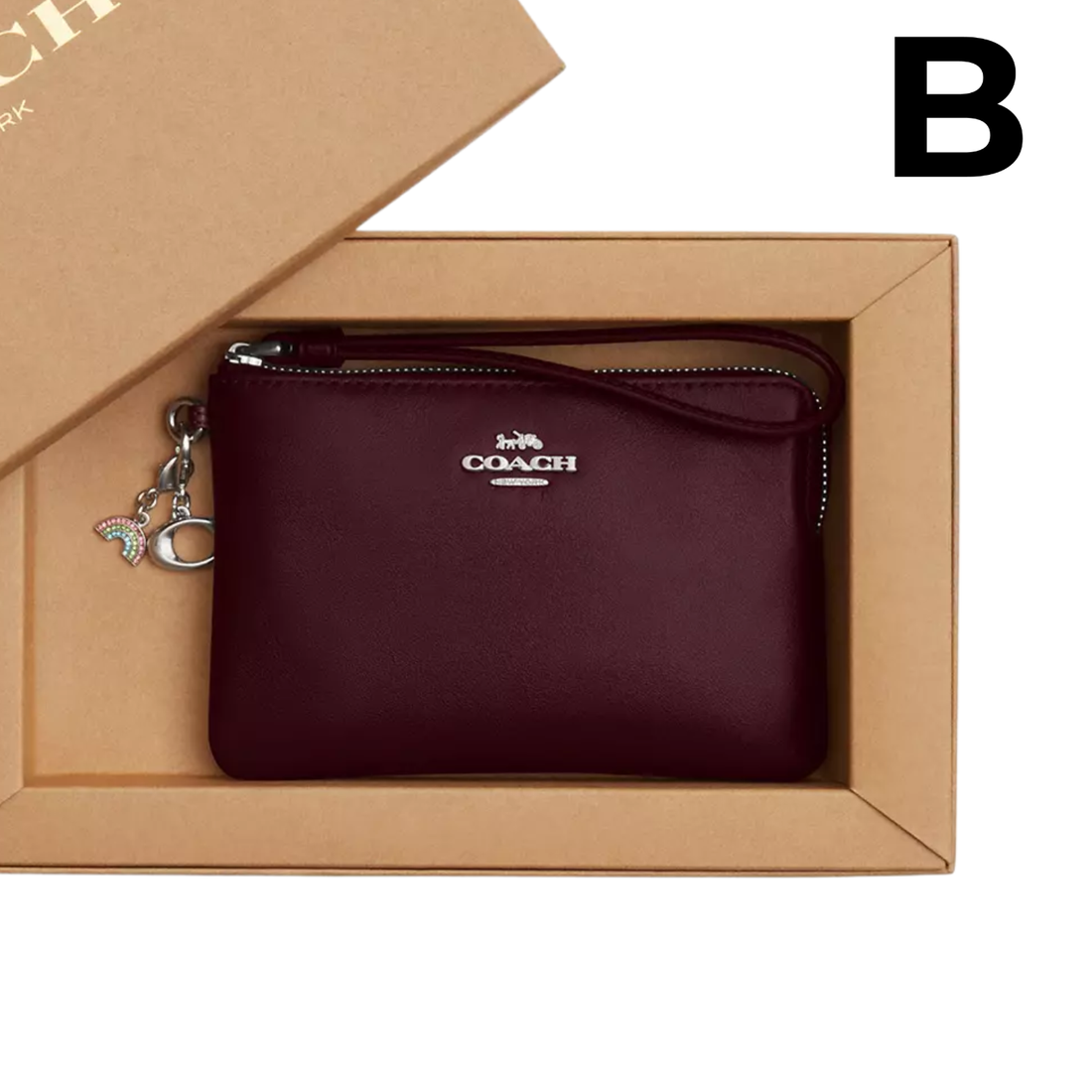 Boxed Corner Zip Wristlet With Charms DEEP REED **PREVENTA**