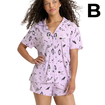 Women's Halloween Short Sleeve Notch Collar Shirt and Shorts Pajama Set - Hyde and EEK! Boutique™ PREVENTA
