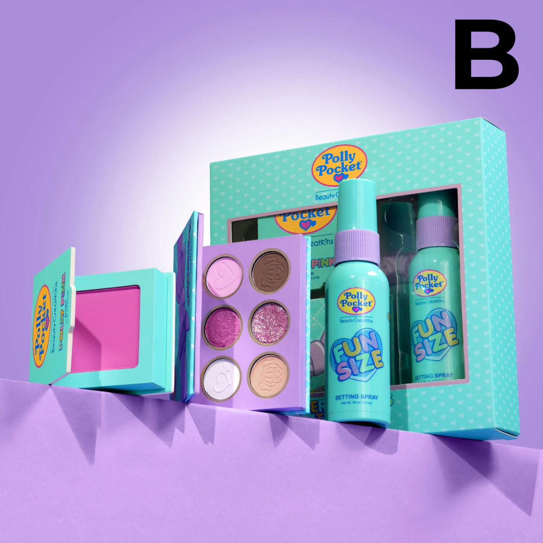 Polly Pocket "Here Comes The Fun" Set de Paleta de Sombras + Spray Fijador + Rubor