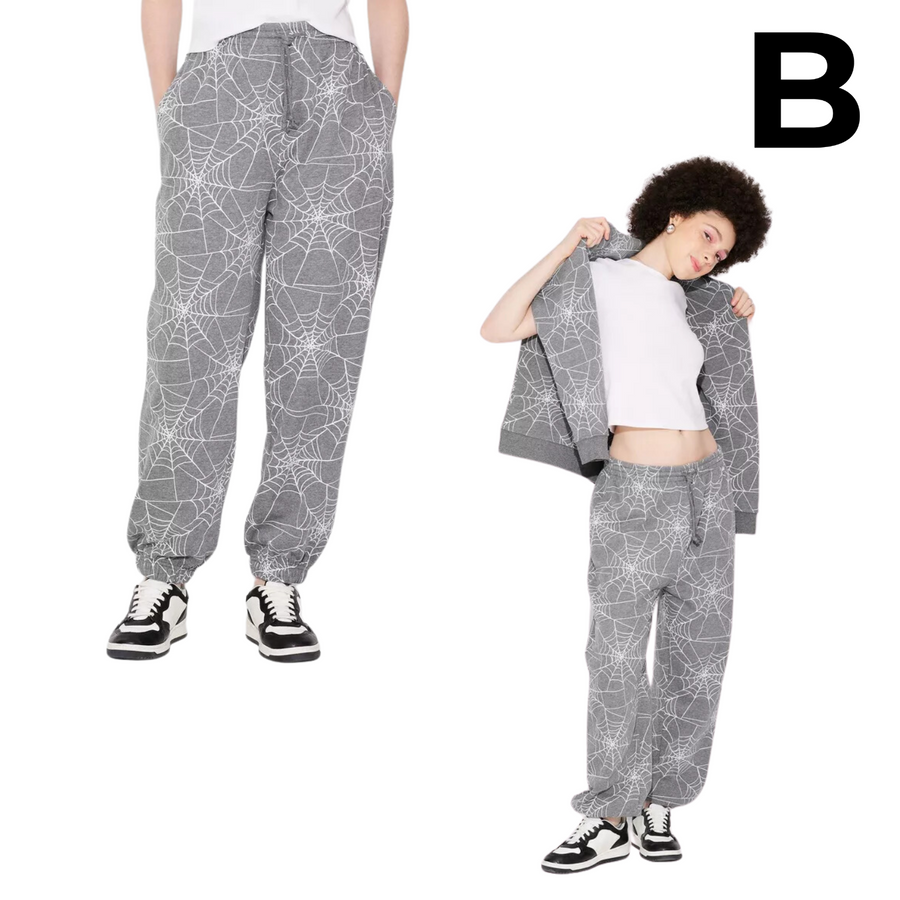 Women's Spiderweb Print Graphic Sweatpants - Charcoal Gray PREVENTA